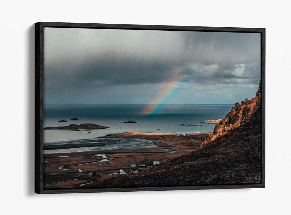 Canvas Wall Art – Rainbow Over Sea Coast Bedroom Decor with Float Effect Frame