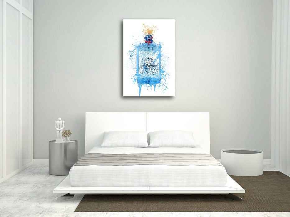 GIN BOTTLE CANVAS SPLASH WALL ART PRINT DECOR IRISH GUNPOWDER BLUE / TURQUOISE