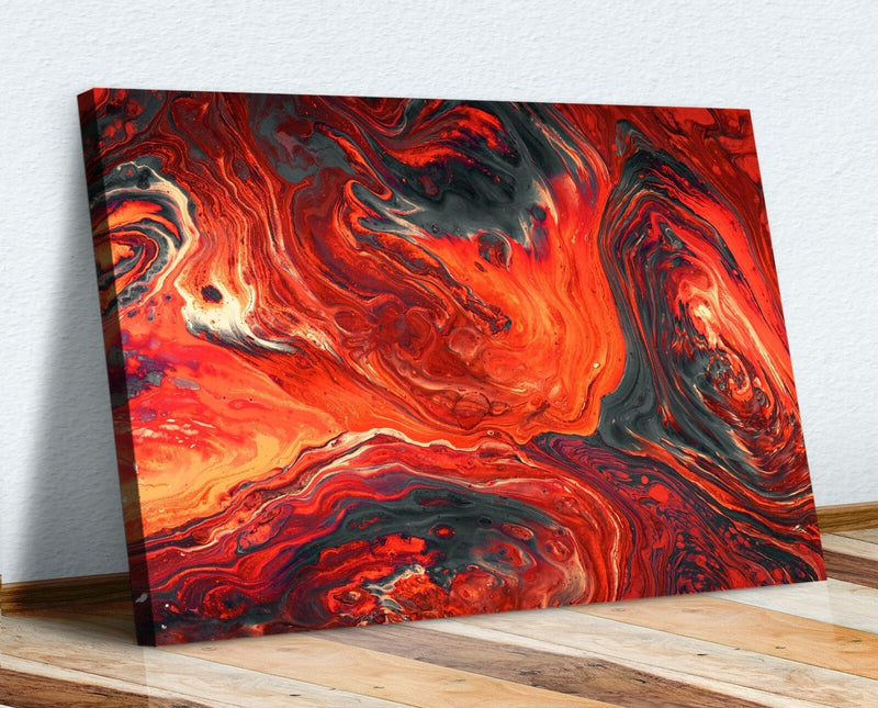Abstract Canvas Wall Art – Red Orange Rust Color Painting | 30mm Deep Frame