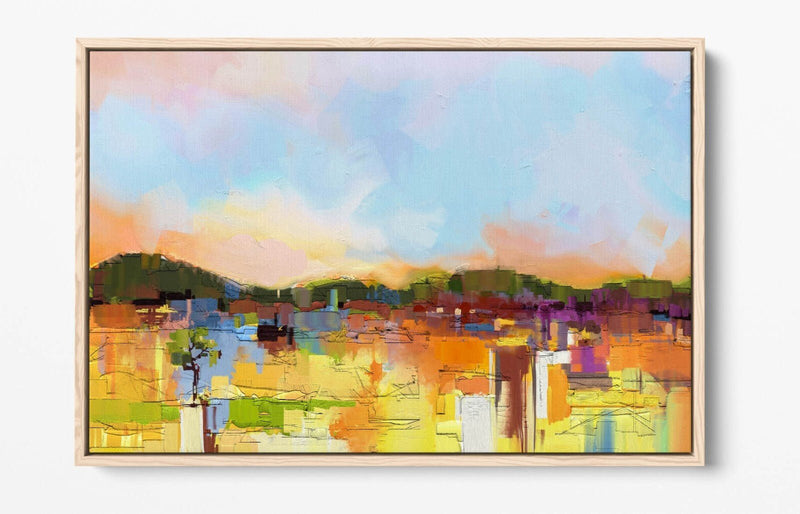 Canvas Wall Art - Abstract Colourful Landscape Print With Float Effect Frame