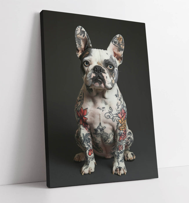 Funny French Bulldog Canvas – Tattooed Dog Print Ready To Hang Wall Art