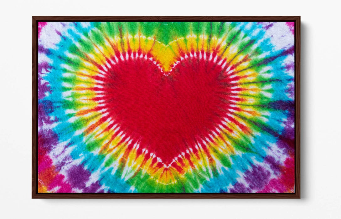 Tie Dye Canvas Art - Multi Colour Heart Bedroom Decor | Float Effect Wall Print