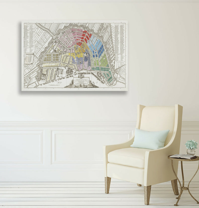 Vintage Map Amsterdam - 1795 Framed Canvas Wall Art With Premium Varnish Finish