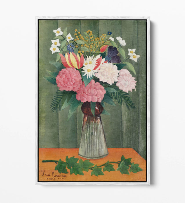 Float Effect Canvas Art - Henri Rousseau Flowers In A Vase | Premium Varnish Finish