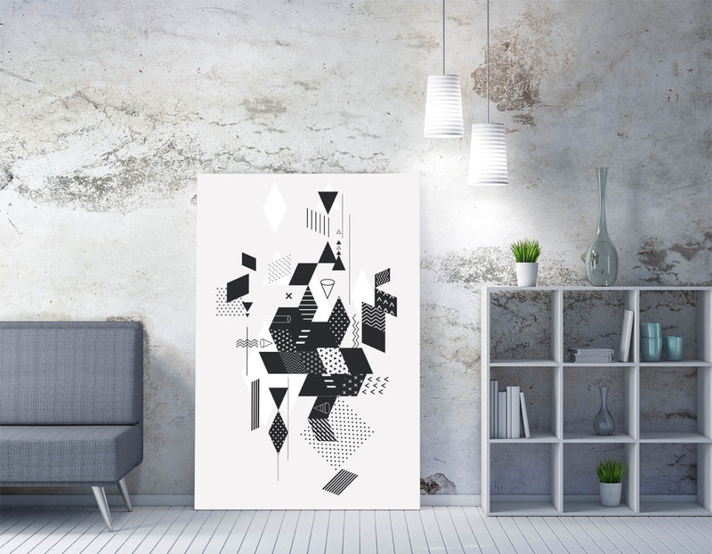 Abstract Canvas Wall Art - Black White Shapes Print | Handmade Canvas Artwork UK
