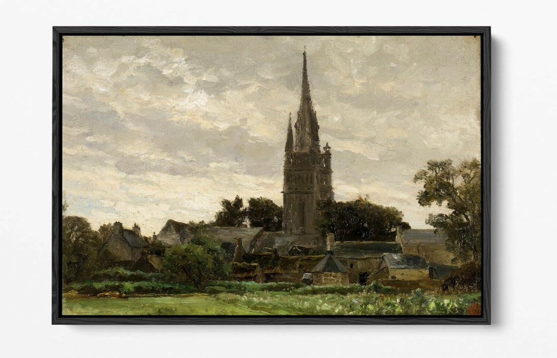 CARLOS DE HAES, THE TOWER OF CHURCH -FLOAT EFFECT CANVAS WALL ART PICTURE PRINT