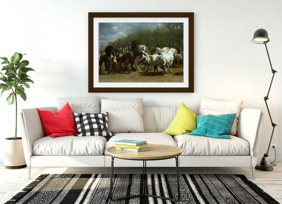 Framed Art Print - Vintage Horse Fair Print in Natural Wood Grain Frame | Handmade UK