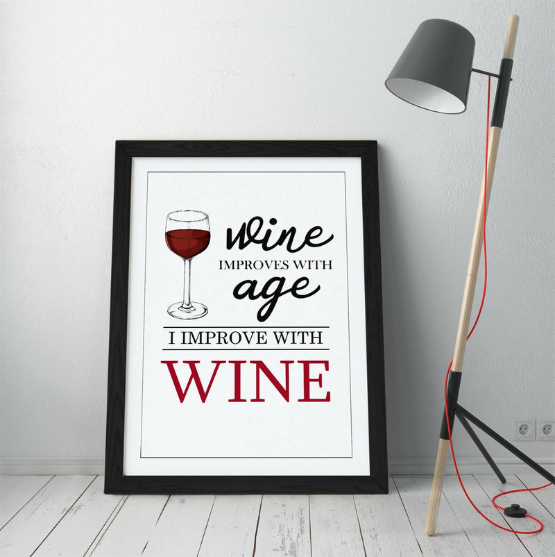 Framed Wall Art - Funny Wine Slogan Motivational Home Wall Decor Print