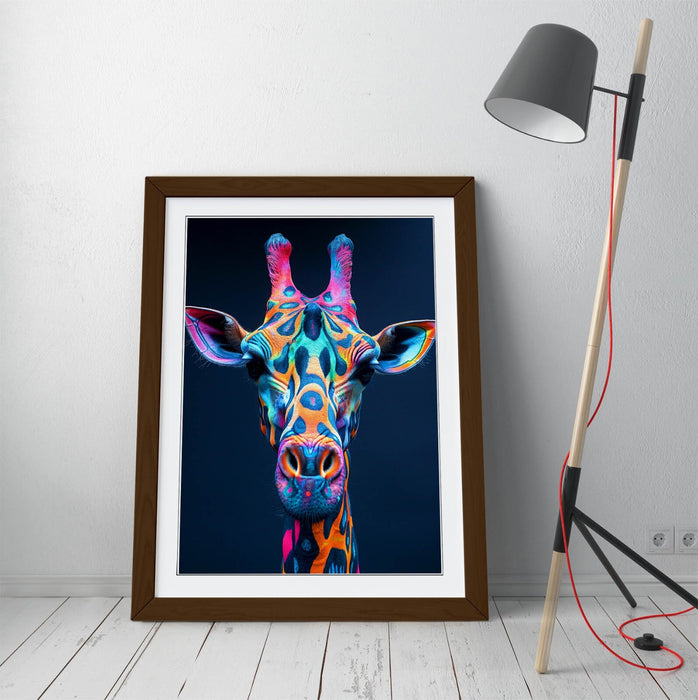 Giraffe Wall Art – Abstract Multi Color Artwork | Framed Animal Poster Print