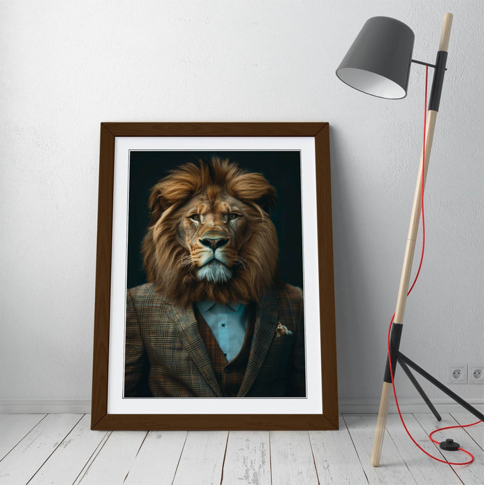 Lion Wall Art | Handmade Framed Poster, Animal Portrait Decor with Matte Finish Print