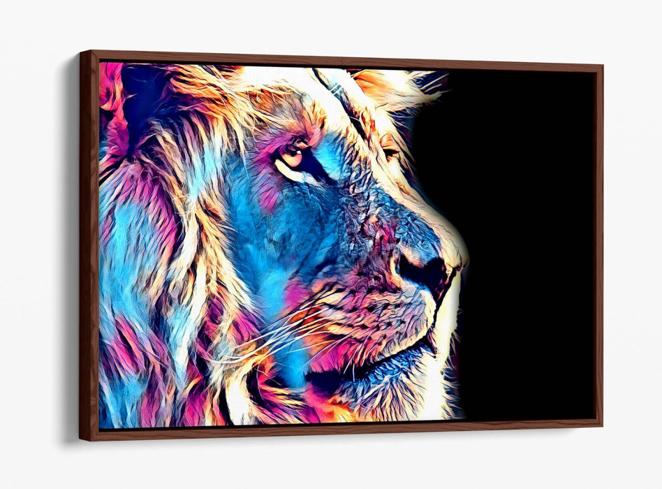 PURPLE BLUE LION SKETCH BLACK BACKGROUND 2 -FLOAT EFFECT CANVAS WALL ART PRINT