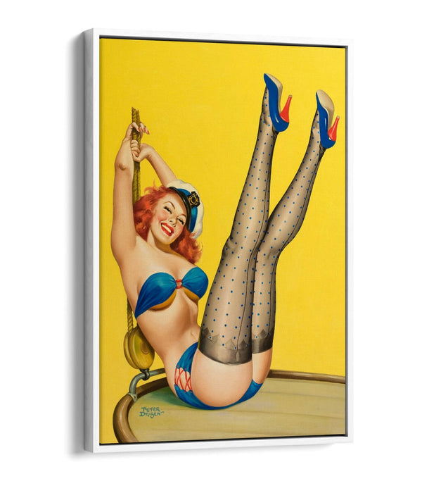 Pin Up Girl Canvas - Vintage Wall Art With Sailor Outfit Print | Float Effect