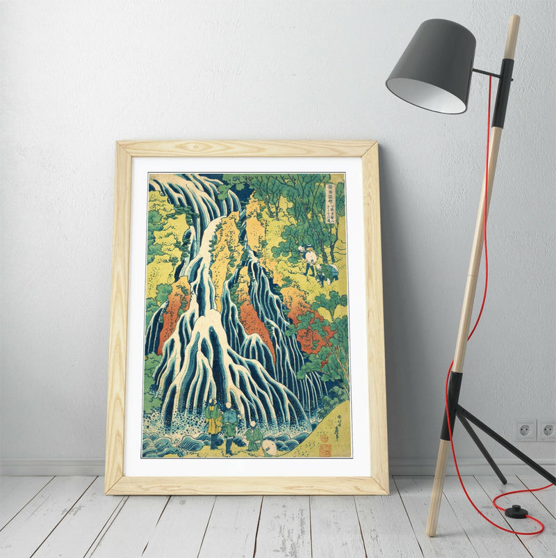 Framed Art Poster - Hokusai Waterfall Print Blue Yellow | Handmade Wall Art Prints
