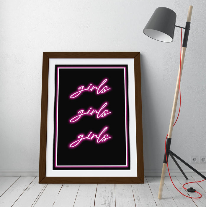 Framed Poster Artwork – Girls Neon Sign Art | Bedroom Wall Decor Print