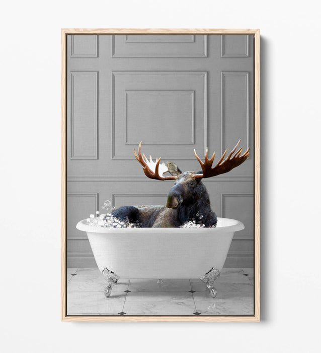MOOSE IN BATHTUB -QUIRKY BATHROOM FLOAT EFFECT CANVAS WALL ART PIC PRINT