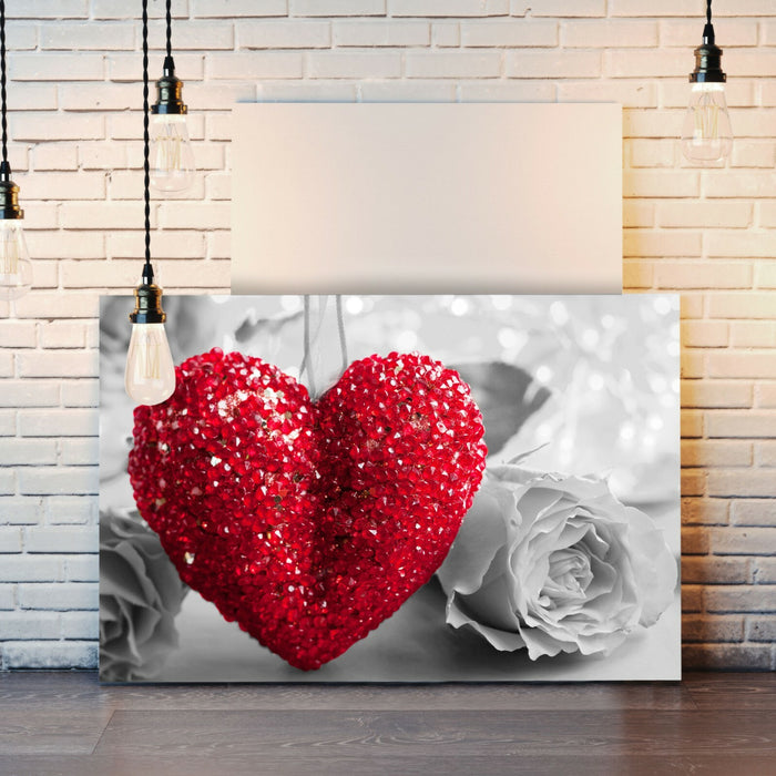 Canvas Wall Art - Heart Rose Love Artwork | Framed Handmade Print