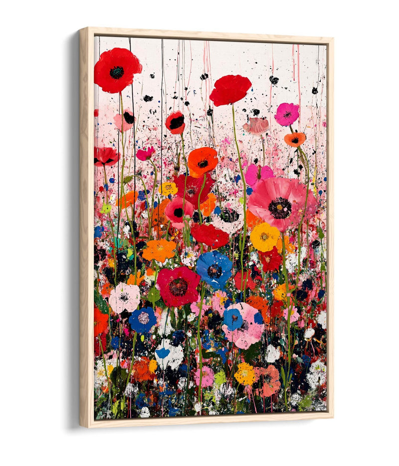 Poppy Canvas Art - Multi Colour Flowers On Float Effect Canvas Print