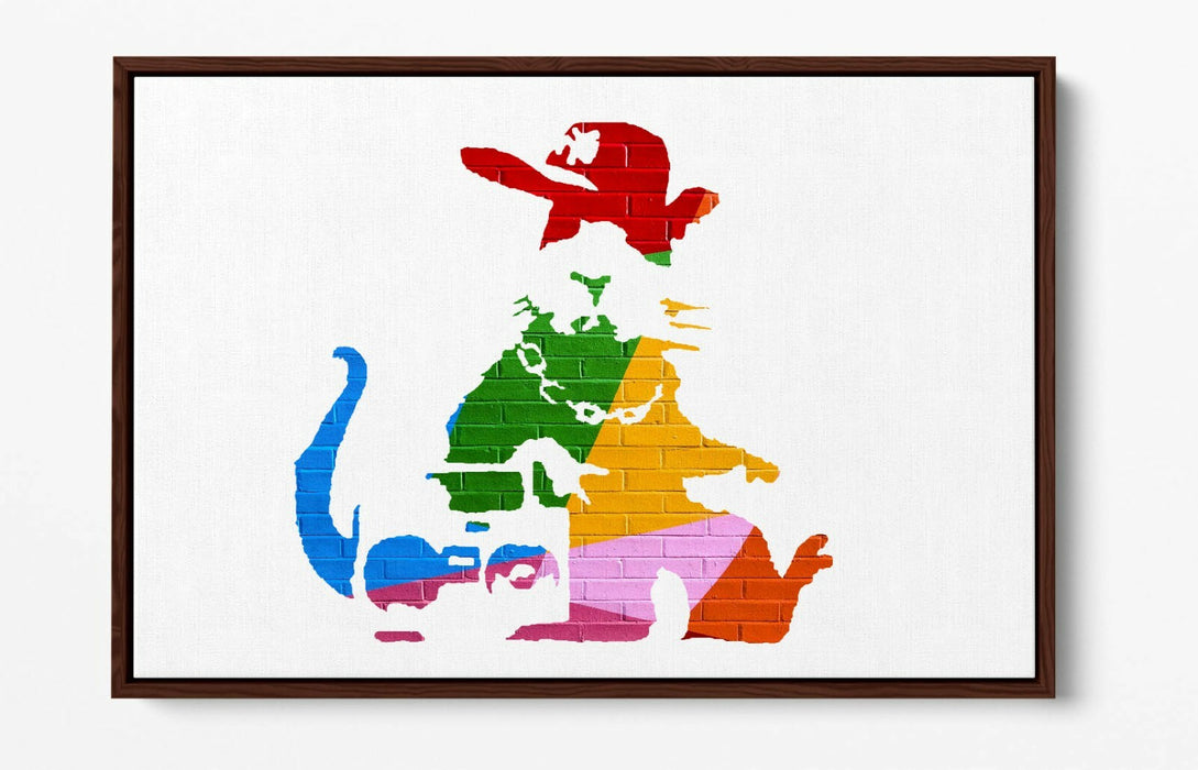 BANKSY, GANGSTA RAT RAINBOW WALL EFFECT ART -FLOAT EFFECT CANVAS WALL ART PRINT