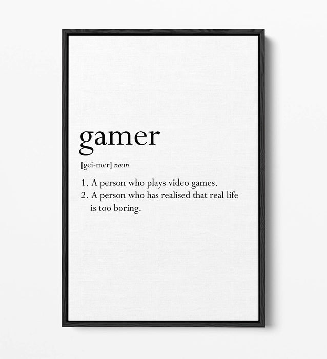 GAMER DEFINITION FUNNY QUOTE SLOGAN BEDROOM -FLOAT EFFECT CANVAS WALL ART PRINT