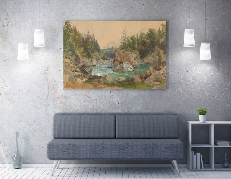 Canvas Wall Art - Thomas Ender River Landscape Print | Alps Wall Decor, Ready To Hang
