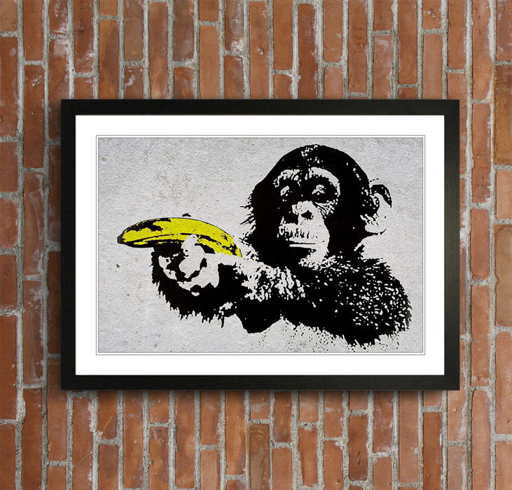 BANKSY MONKEY BANANA  GUN FRAMED STREET ART POSTER PICTURE PRINT 4 SIZES