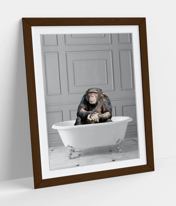 CHIMP IN BATHTUB -QUIRKY ART FRAMED POSTER PICTURE PRINT BATHROOM ARTWORK