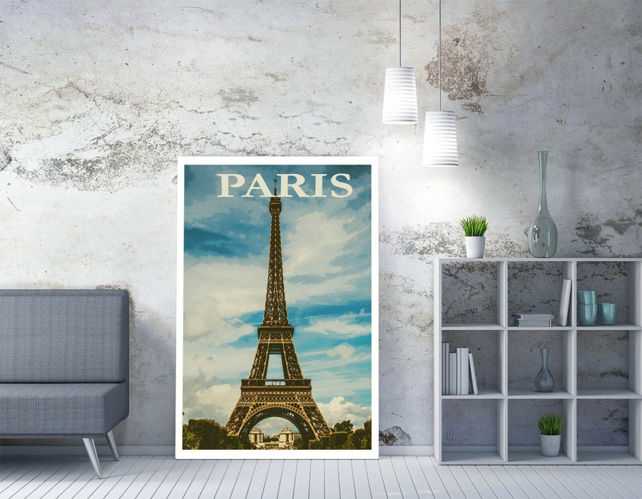 VINTAGE RETRO PARIS EIFFEL TOWER TRAVEL POSTER -CANVAS WALL ART PICTURE PRINT