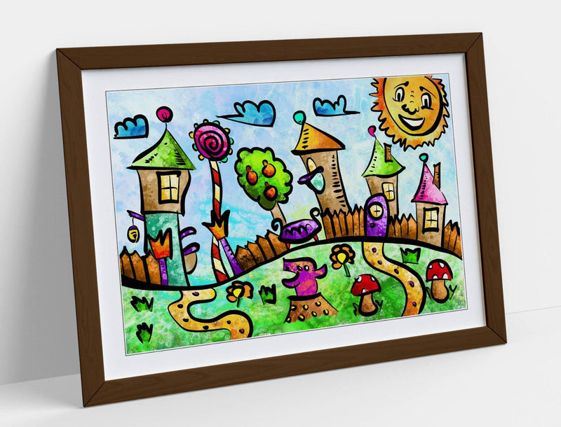 Kids Art Poster - Colorful Bedroom Decor With Handmade Framed Print, Matte Paper
