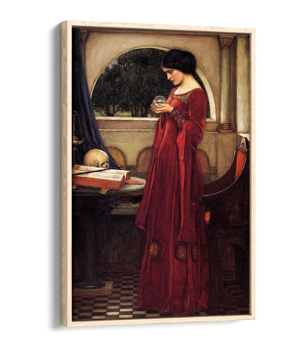 WATERHOUSE THE CRYSTAL BALL -FLOAT EFFECT CANVAS WALL ART PIC PRINT- BURGUNDY