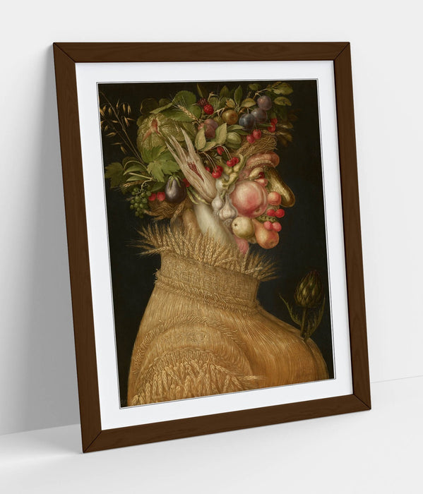 Framed Wall Art Poster - Giuseppe Acrimboldo Summer Portrait with Woodgrain Frame