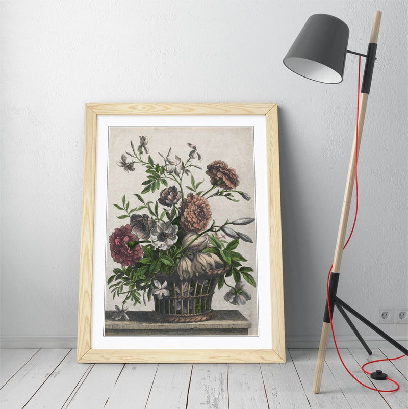 Framed Wall Art - Jean Baptiste Monnoyer Marigold Flower Print With Woodgrain Frame