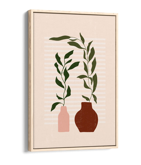 Boho Canvas Wall Art - Minimalist Botanical Canvas Print With Float Effect Frame