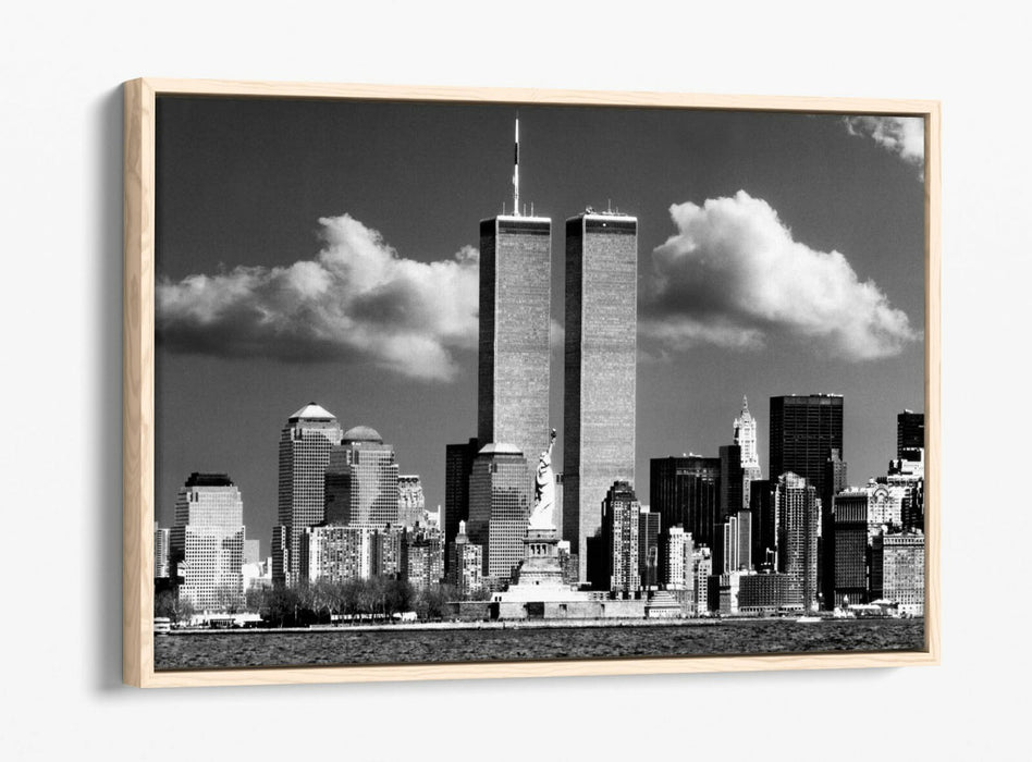 Canvas Wall Art - NYC Twin Towers Print | Float Effect, Black & White Decor