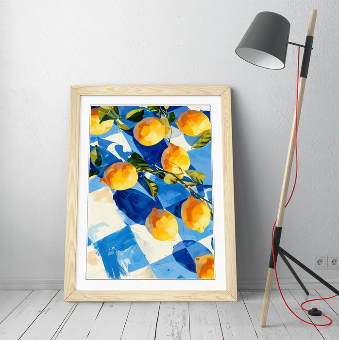 Framed Wall Art - Lemon Wall Poster On Checkerboard Art Print With Handmade UK Frame