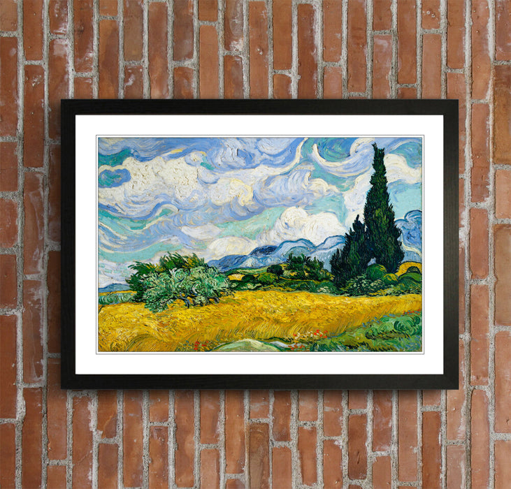 Van Gogh Framed Wall Art – Wheat Field Print with Natural Wood Frame, Ready to Hang