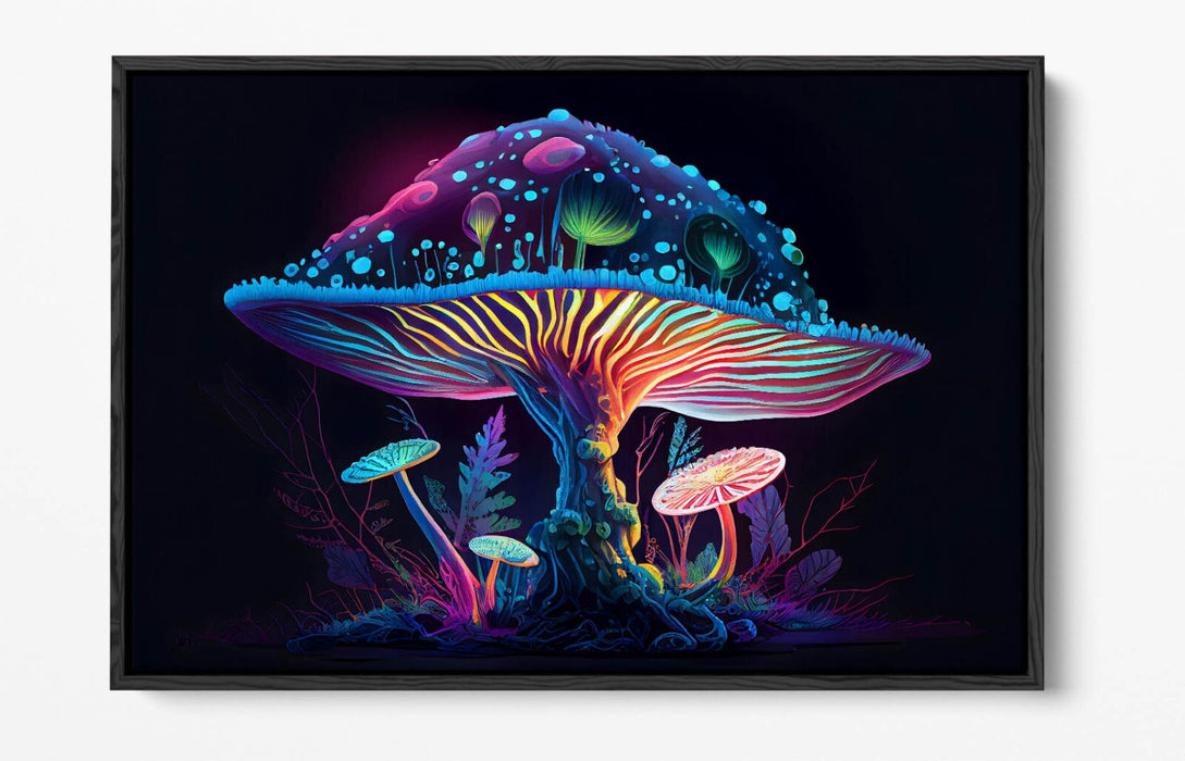 Canvas Wall Art – Rainbow Glowing Mushroom Print | Float Effect Canvas Home Decor