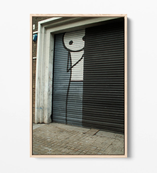 Canvas Wall Art – Stik Hiding Stick Man Graffiti Print With Float Effect Frame