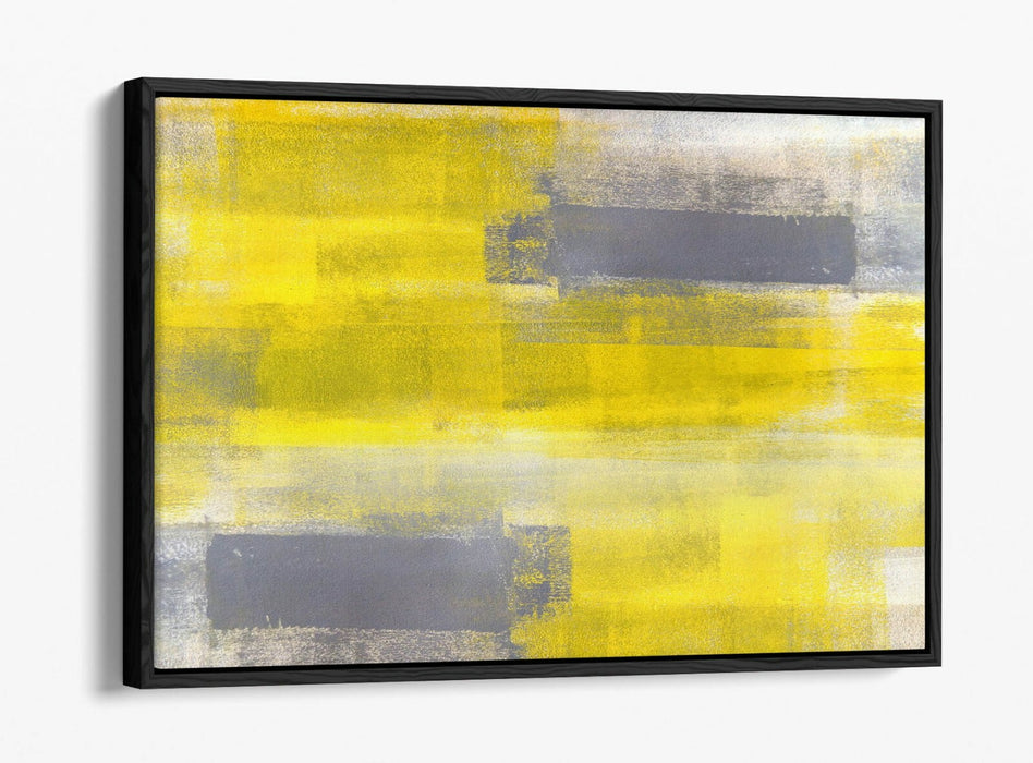 Canvas Wall Art - Yellow Grey Abstract Print With Float Effect Frame