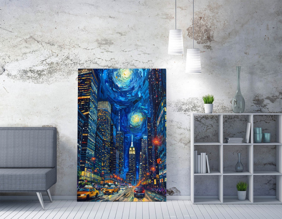 Van Gogh Canvas Art – New York Cityscape Print | Starry Night Wall Art Decor