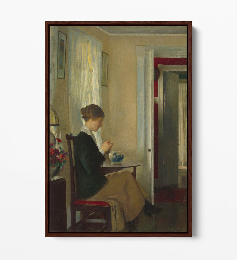 Canvas Wall Art Print - Edmund Charles Tarbell Josephine Knitting Float Effect | Premium Handmade UK