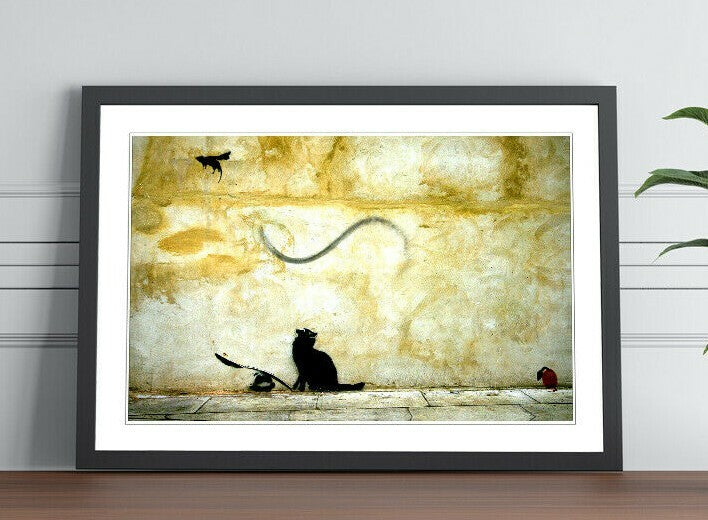 BANKSY CAT AND MOUSE GRAFFITI FRAMED STREET ART POSTER PICTURE PRINT 4 SIZE