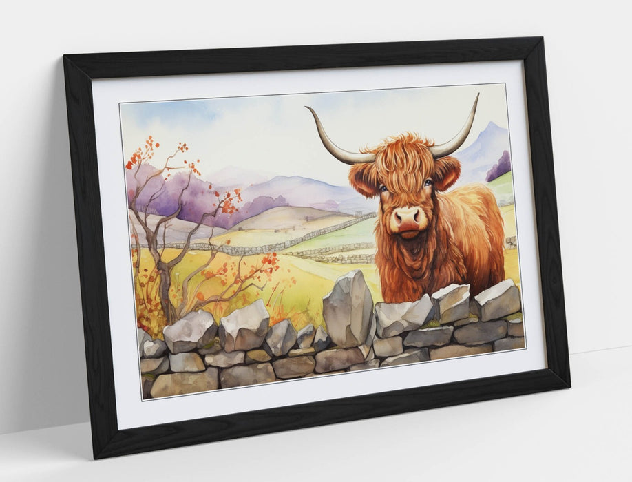 Highland Cow Wall Art – Rustic Framed Print on Matte Paper Poster for Home Decor