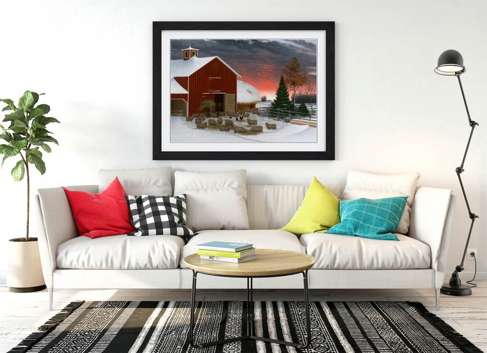 Framed Wall Art Poster - Horatio Shaw, Barnyard in Winter | Art Print and Wood Frame - 3 colours