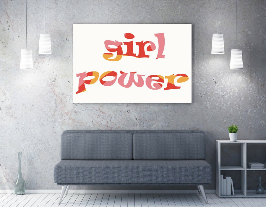 "GIRL POWER" GROOVY FEMINIST QUOTE 1 -CANVAS WALL ART PICTURE PRINT- PINK YELLOW