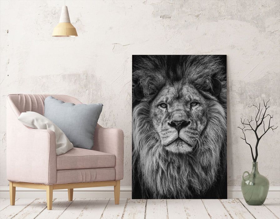 LION HEAD BLACK AND WHITE CANVAS WALL ART PRINT ARTWORK STRENGTH COURAGE