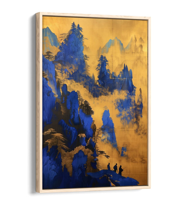 Canvas Wall Art - Blue Yellow Foggy Forest Cliff Landscape Float Effect Print
