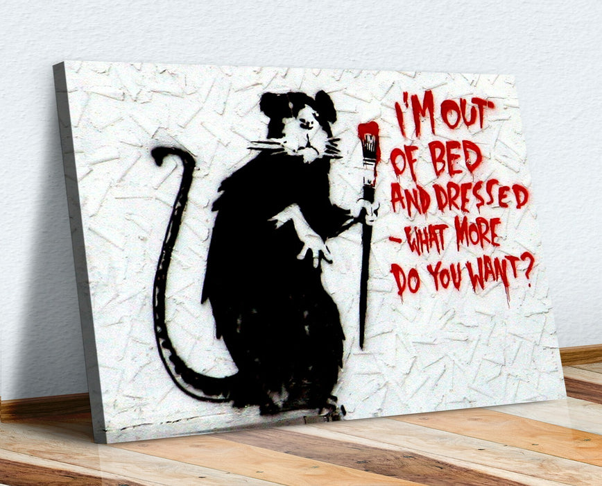 BANKSY CANVAS STREET WALL ART PRINT ARTWORK - I'M OUT OF BED