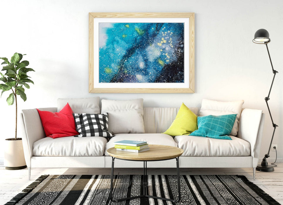 Framed Wall Art Abstract Blue Splash Painting – Modern Home Decor Print