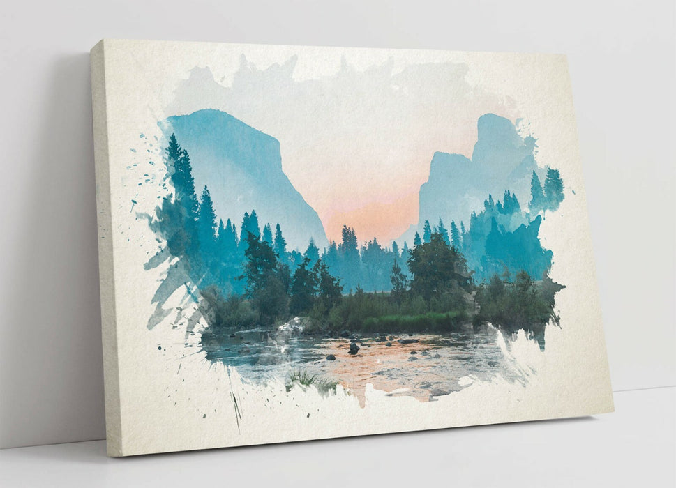 Canvas Wall Art Print - Mountain Landscape Watercolour Painting Effect | Handmade Canvas Print
