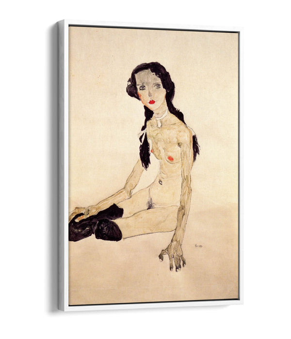 Canvas Wall Art Print - Egon Schiele Sitting Girl With Ponytail | Float Effect Canvas
